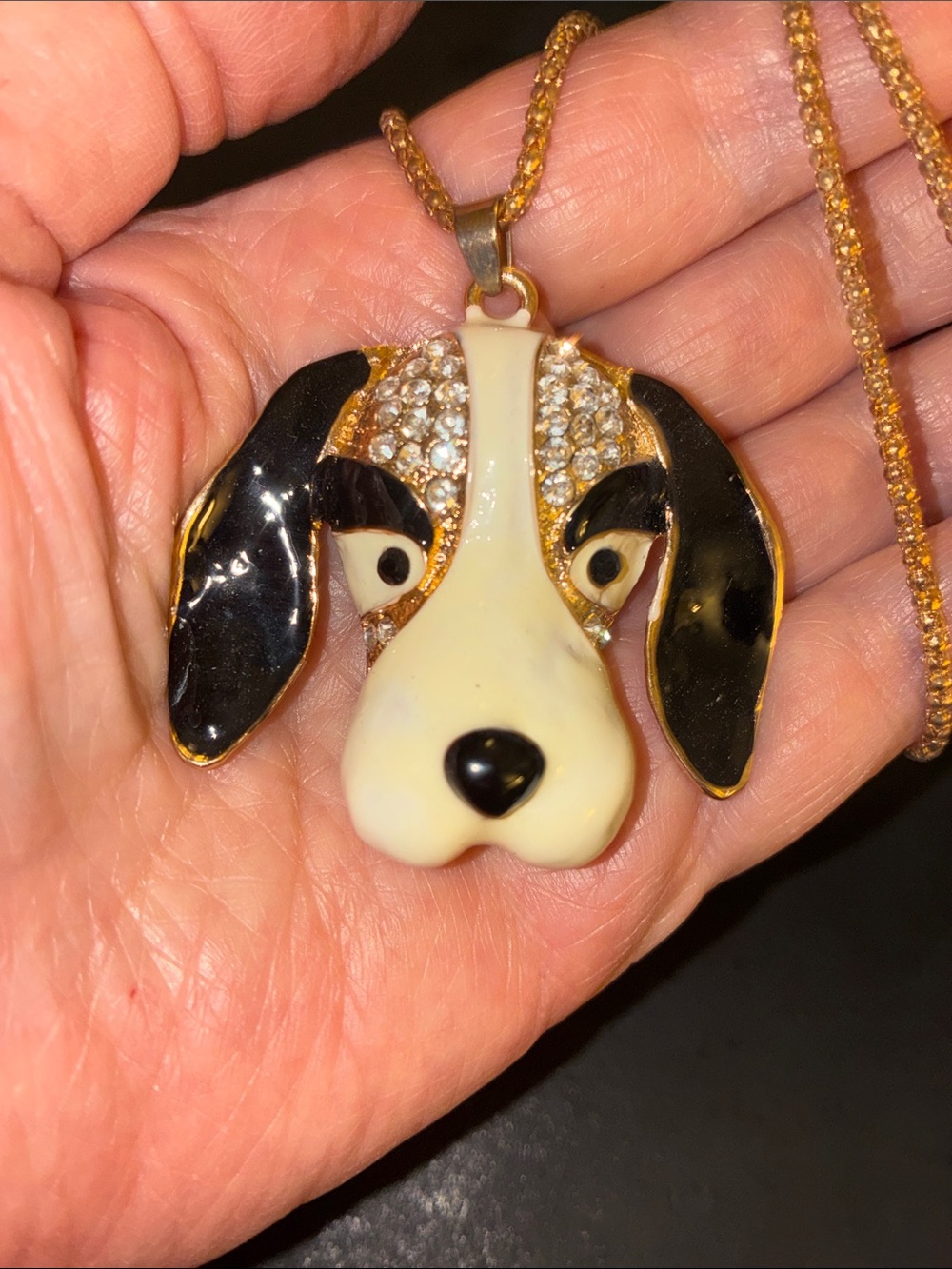 Gold-Tone Black & Cream Dog Face Pendant Necklace